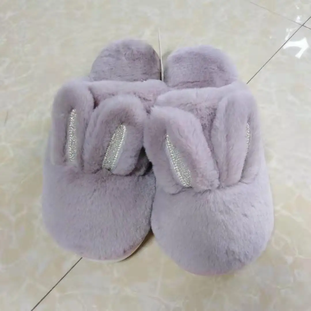 purple Женские зимние домашние тапочки; милый белый кролик; зимняя домашняя обувь на меху; домашние тапочки для влюбленных пар; теплые женские Тапочки - Цвет: purple