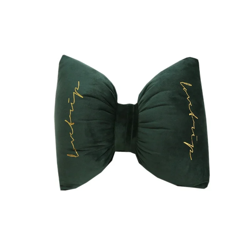Car Headrest Neck Pillow Soft Velvet Bronzing Bow Plush Throw Pillow for Cushion Office Waist Pillow Detachable Hand Washable