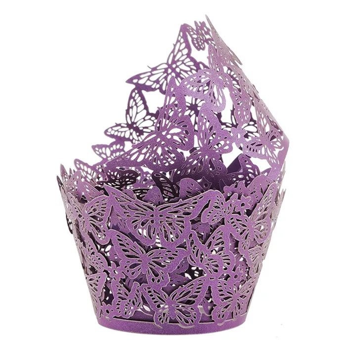 50 шт/бабочка ажурные кружева Лазерная резка торт упаковка колодки выпечки чашки семья свадьба день рождения вечеринка украшения - Цвет: Purple