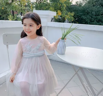 

5305 Floral Pearls Embroidery Princess Baby Girl Dress 2020 Spring Party Wedding Easter Day Kid Dress For Girl Wholesale Clothes