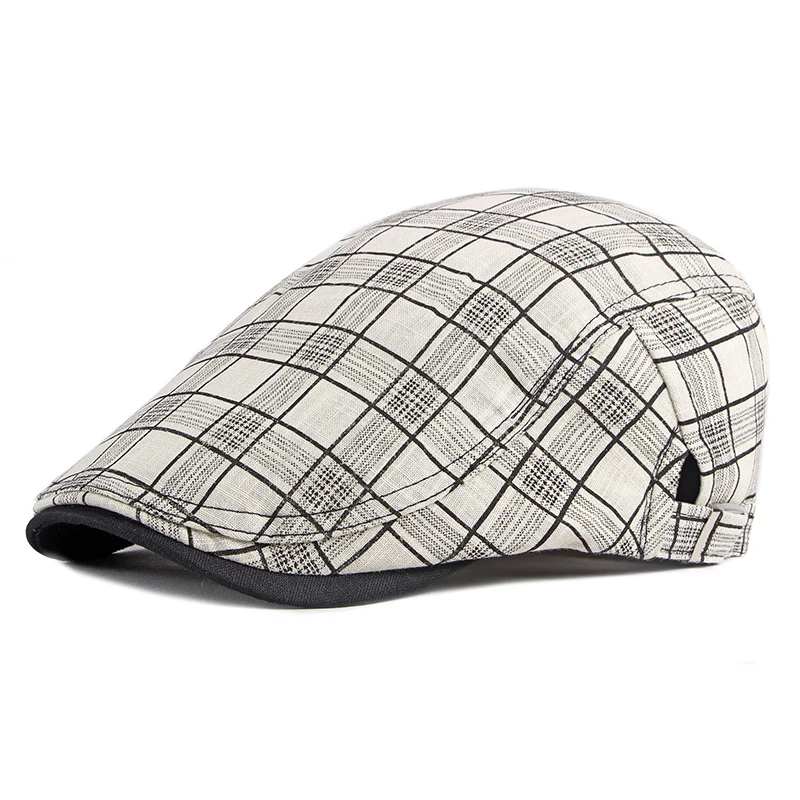 2021 Spring New Men's Cotton And Linen Cap British Retro Striped Beret Cap Women's Art Forward Hat Street Shopping Old Man Hat golf beret cap