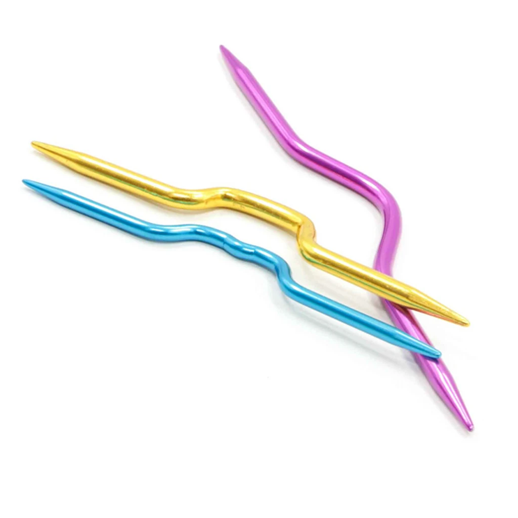 3Pcs Knit Cable Stitch Knitting Needles Smooth Crochet Hook Crooked Needle Twist Curved Mixed Color