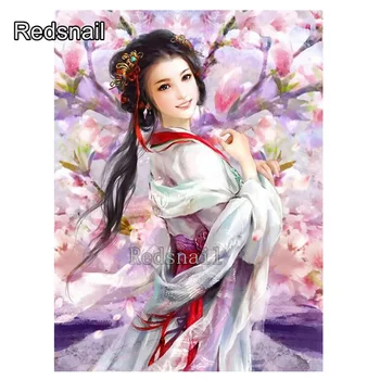 

Diy 5d diamond paintingpeach blossom beauty girl square drill diamond embroidery portrait woman cross stitch mosaic decor TT1780