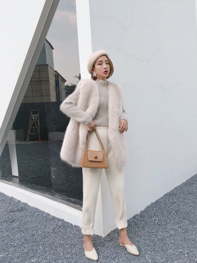 Роскошный из искусственной лисы, теплая женская зимняя куртка в Корейском стиле, женский жилет из меха норки высокого качества, жилет из искусственного меха