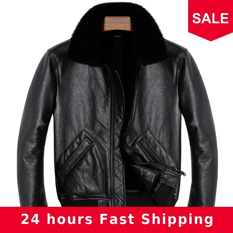 

2020 Black Men Casual Natural Pilot Shearling Coat Plus Size XXXL Winter Thick Genuine Russian Aviator Shearling Jacket
