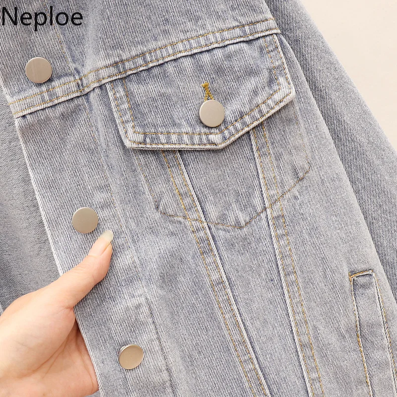 Neploe джинсовая куртка для женщин осень зима свободные мягкие печати Chaqueta Mujer с длинным рукавом Короткие студенческие Jaqueta Mujer46593