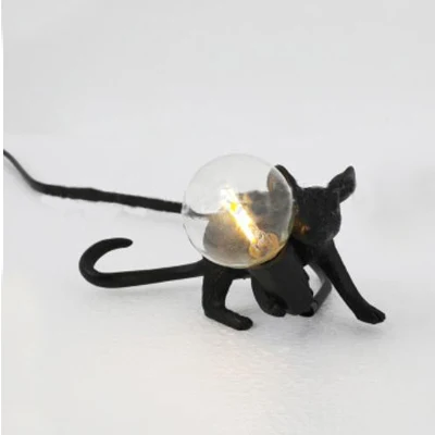 Настольная лампа из смолы для моделирования mousie, настольный декоративный светильник ing Little mouse, Настольный светильник в виде животного для спальни, черный/белый/золотистый - Цвет абажура: black  crawl