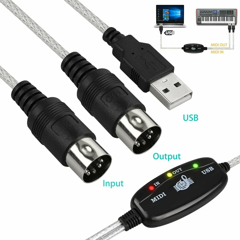 MIDI USB кабель Конвертер Коннектор ПК для синтезатора музыкальная клавиатура