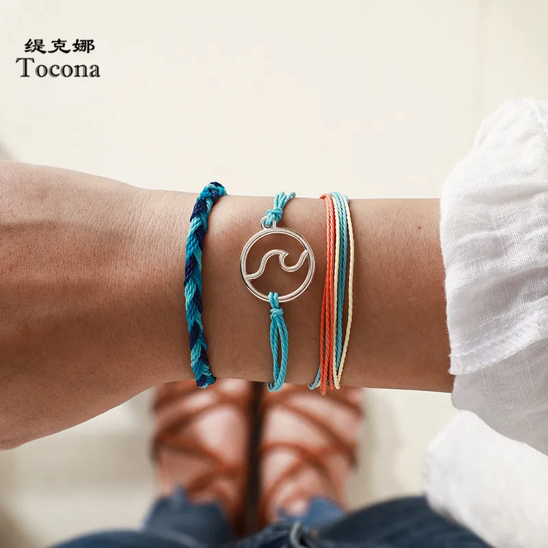 

Tocona 3pcs/sets Colorful Rope Bracelets Bohemian Hollow Geometry Adjustbale Bangles Summer Jewelry Women Accessories 4792