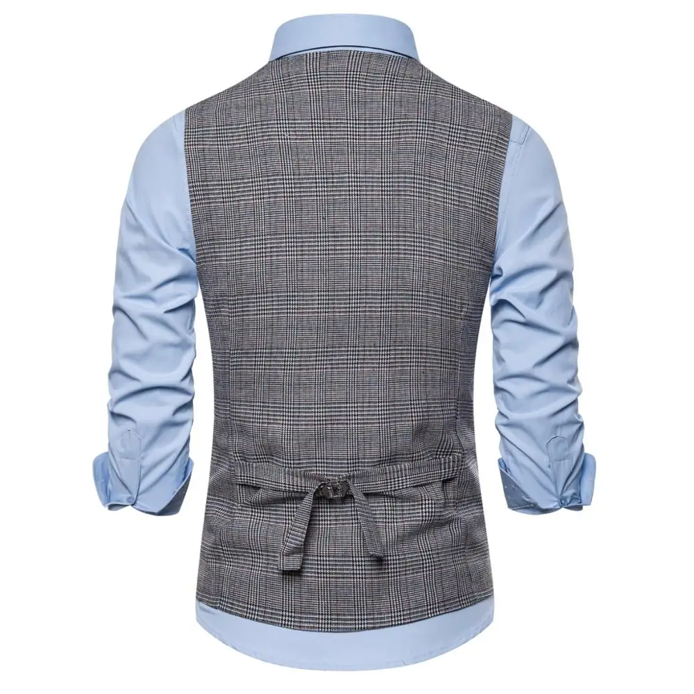 New Arrival Men Suit Vest Fashion Design Mens Slim Fit Black Gray Grid Vest Autumn Casual Men Single Breasted Waistcoat