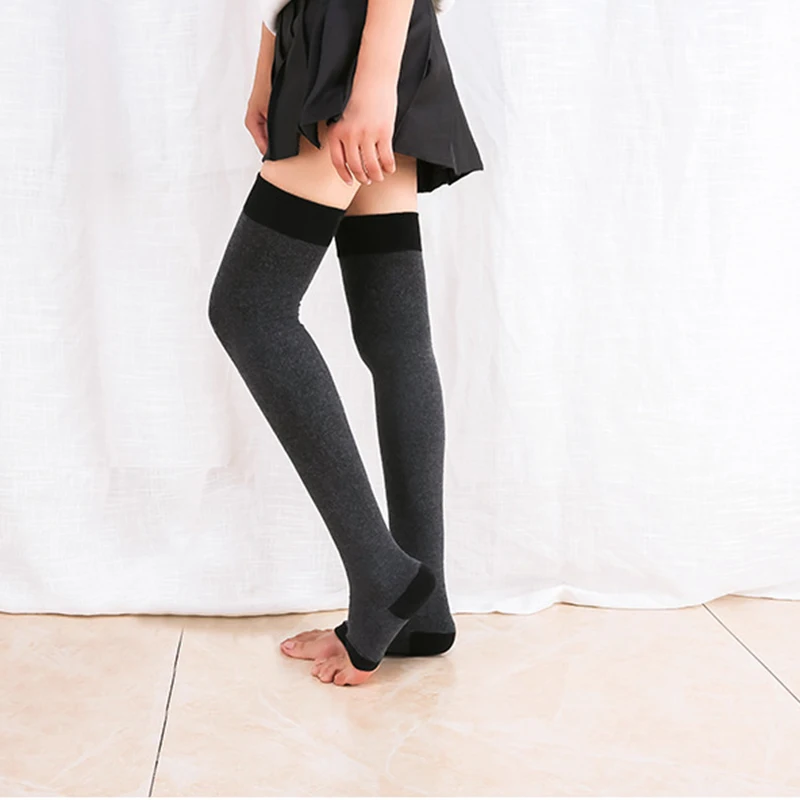 Хлопковые длинные чулки женские носки до бедер с открытым носком Осенняя уличная