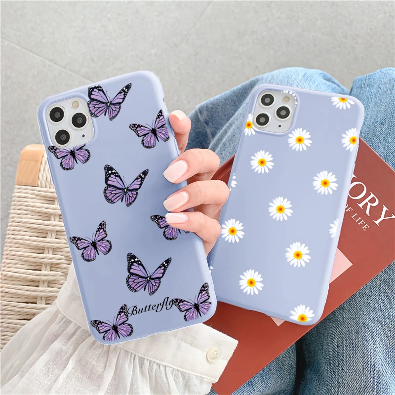 Cute Butterfly Purple Phone Case For Iphone 12 13 11 Pro Max Daisy Flower Soft Cover For Iphone Xr Xs Max X 6 6s 7 8 Plus Se2 Phone Case Covers Aliexpress