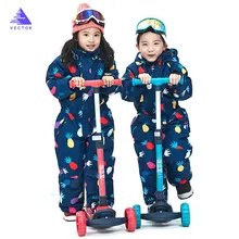Векторный теплый детский лыжный костюм с капюшоном, комбинезон для сноуборда, синтетическая зимняя уличная водонепроницаемая ветрозащитная лыжная одежда для мальчиков и девочек