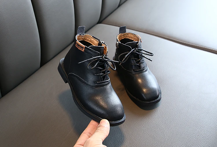 winter Kids Martin Boots child Boy Snow Booties Girls Genuine Leather Solid Color Black Beige Flat with Fashionable SSW063