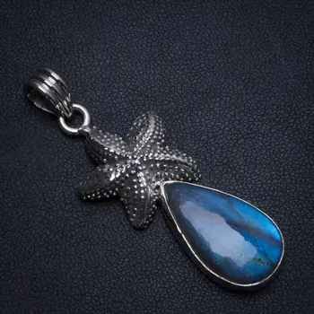 

Natural Blue Fire Labradorite Handmade Unique 925 Sterling Silver Pendant 2" T0078