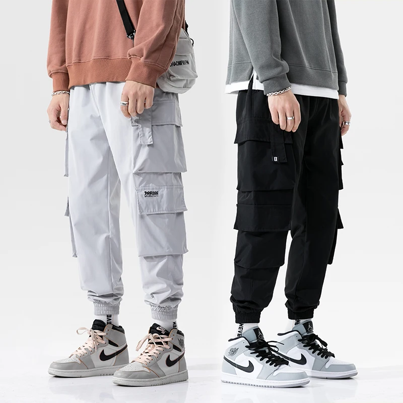

Streetwear Ribbons Harem Joggers Men Cargo Pants 2020 Hip Hop Casual Pockets Track Pants Male Harajuku Fashion Trousers