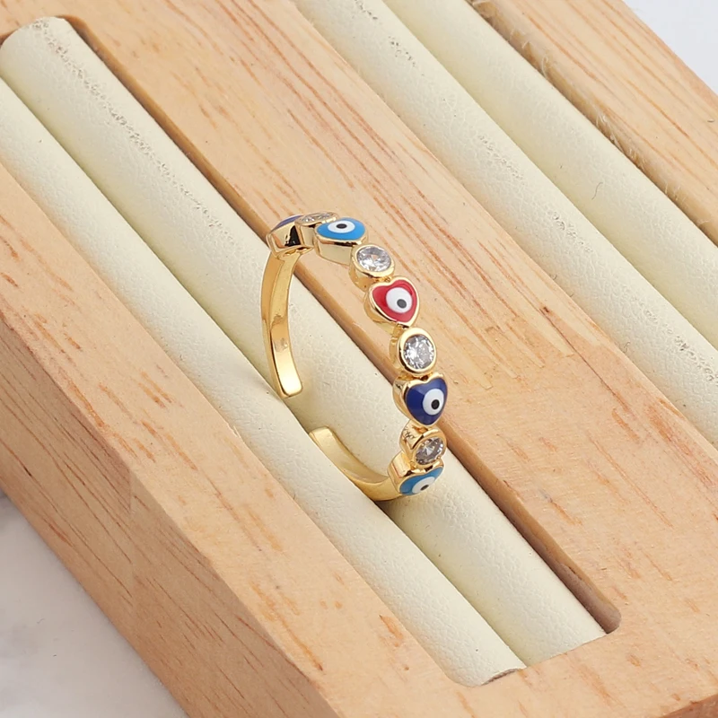 Lucky Eye Blue Turkish Evil Eye Open Ring Copper Gold Color Finger Rings Adjustable for Women Girls Men Fashion Jewelry