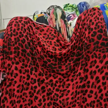 

elastic red leopard grain frosted milk silk printed cloth fabric for latin dance dress DIY Cloth Materials 1Meter