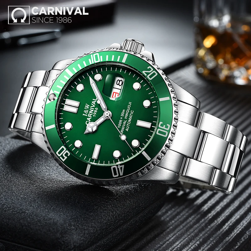 Carnival Top Brand Men Watch Military Sport Automatic Mechanical Watches Luminous Waterproof Stainless Steel Relogio Masculino