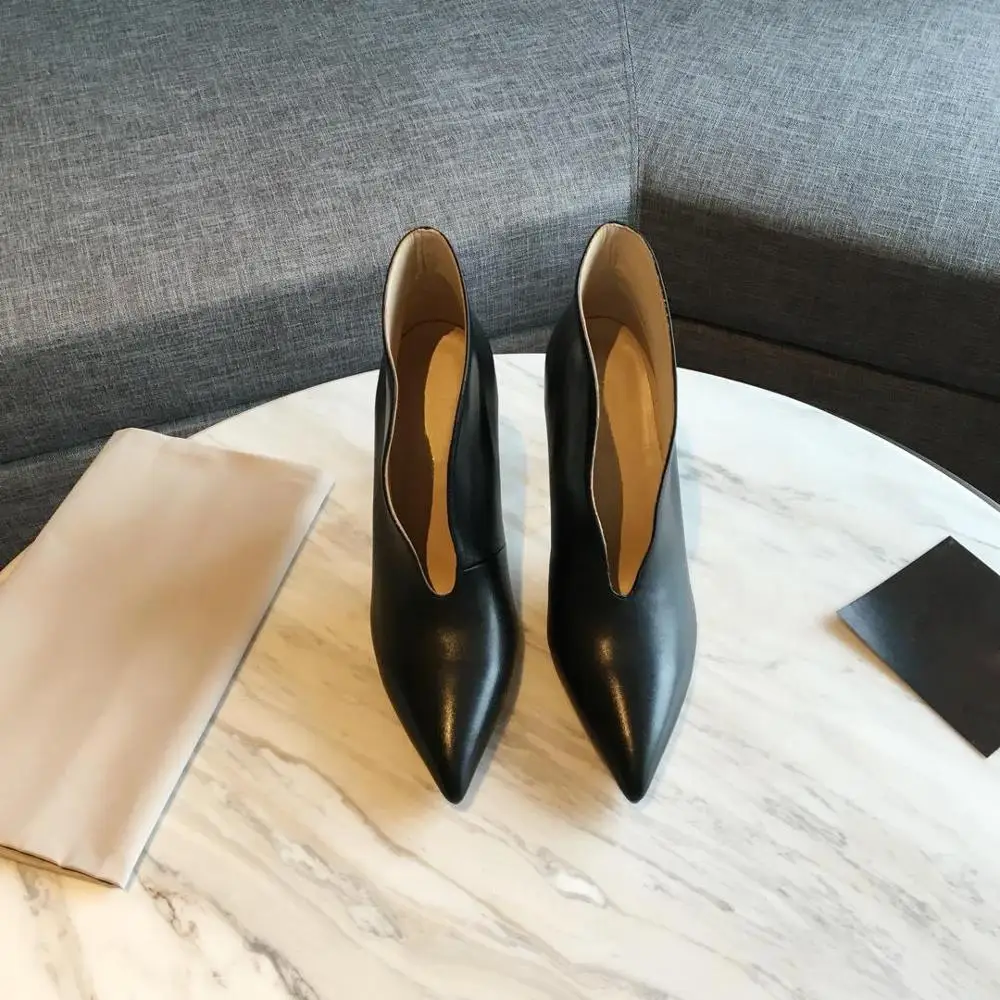New Sexy High Heels Women Chic Designer Shallow Boots Women Genuine Leather Pointed Toe Shoes Woman Autumn Zapatos De Mujer