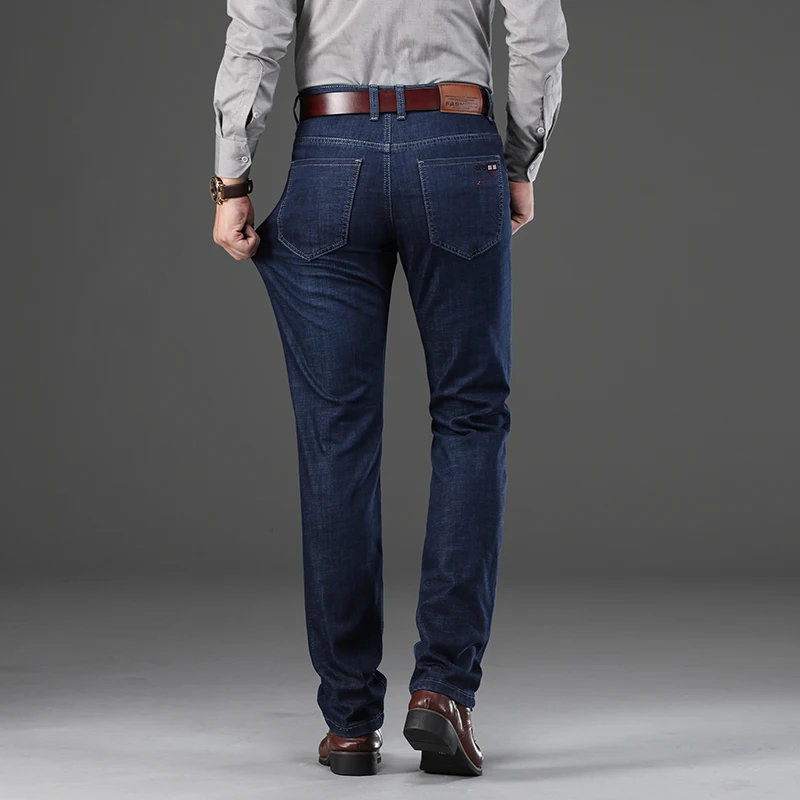 KSTUN мужские джинсы деловые прямые джинсы осенне-зимние мужские темно-синие плотные эластичные длинные джентльменские джинсовые брюки