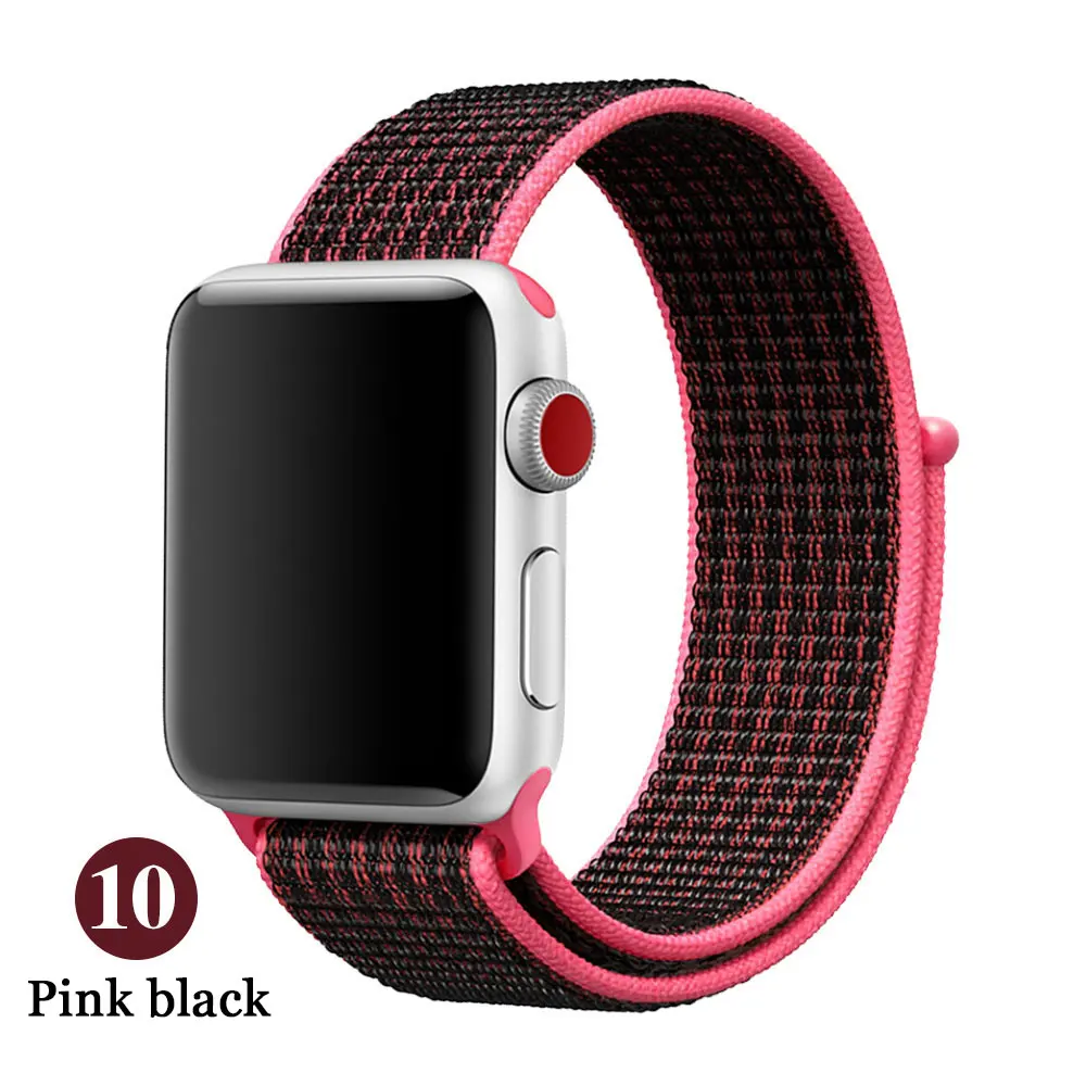 Dark pink and black Band For Apple Watch Series 5 4 3 2 1 38MM 42MM watchband Breathable Nylon Strap Sport Loop for iwatch Bracelet 40MM 44MM - Band Color: Dark pink and black