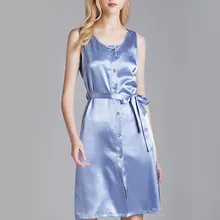 Пижамы женские пижамы Модные женские без рукавов Ночная рубашка с принтом атласная пуговица пояс пижамы