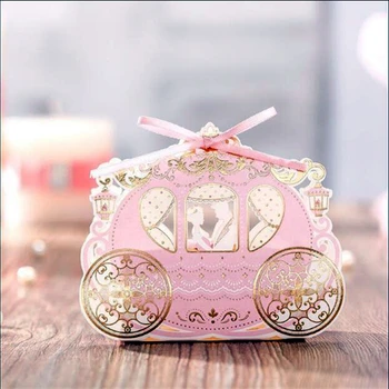 

50pcs Elegant Event Party Supplies pumpkin car Ribbon Paper Wedding Decoration Engagement Birthday Hand Candy Favors Box