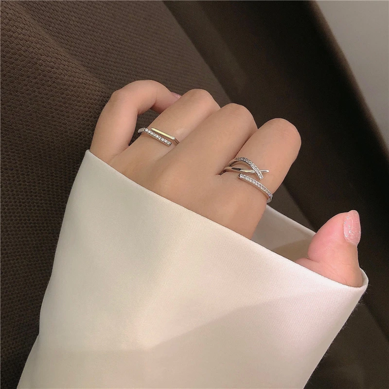 925 Sterling Silver Open Adjustable Ring Shiny Zircon