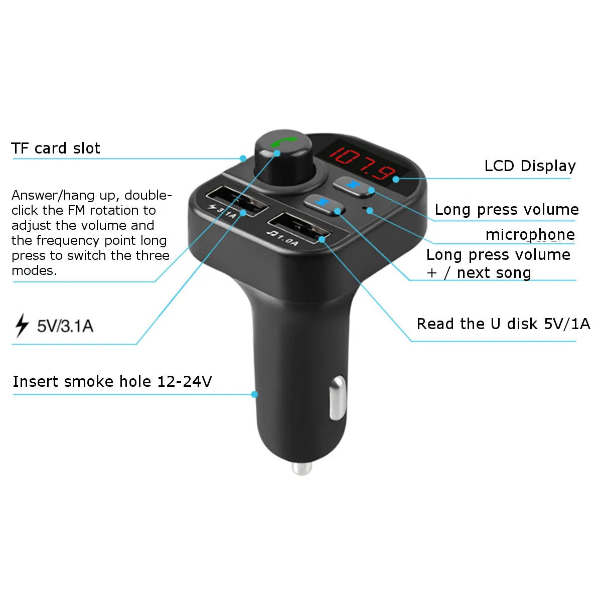 Автомобильный bluetooth MP3 музыкальный плеер громкой связи автомобильный комплект fm-передатчик поддержка tf-карты U диск Быстрый двойной USB зарядное устройство адаптер питания