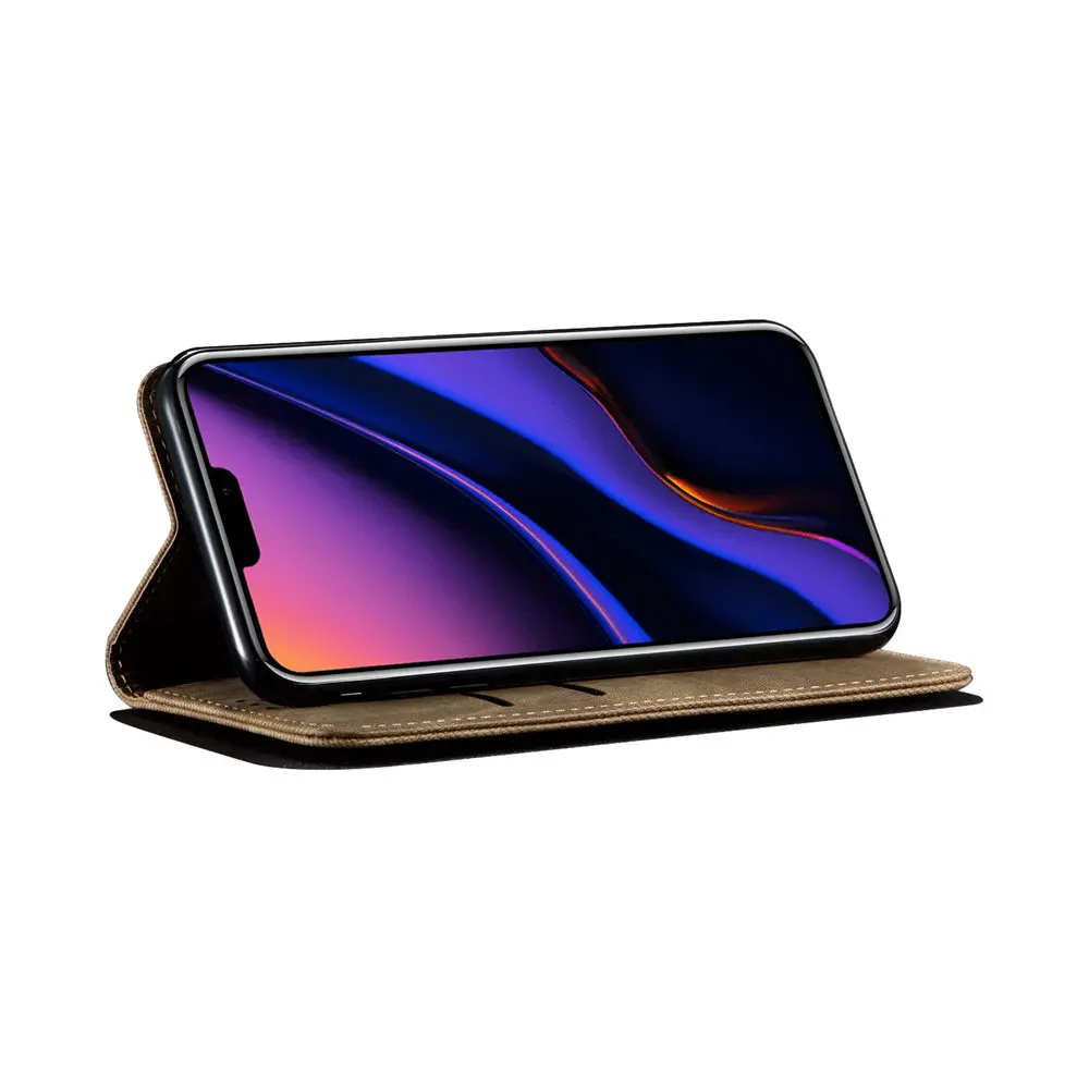 Роскошный чехол из джинсовой ткани для iPhone 11 Pro Max Xr Xs Max X 6 6s 7 8 Plus, откидная текстура, холщовый чехол, мягкий чехол-бумажник из ТПУ для телефона, чехол s
