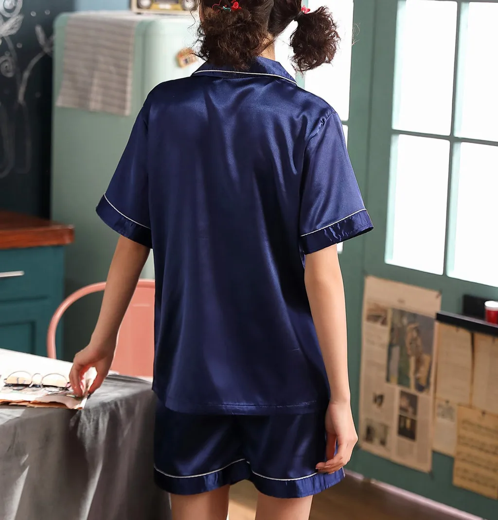 Short Sleeve Silk Pajamas Spring Women Summer Pajama Sets Silk Pijama Sleepwear Pyjamas Plus Size Nightwear Set пижама женская#D