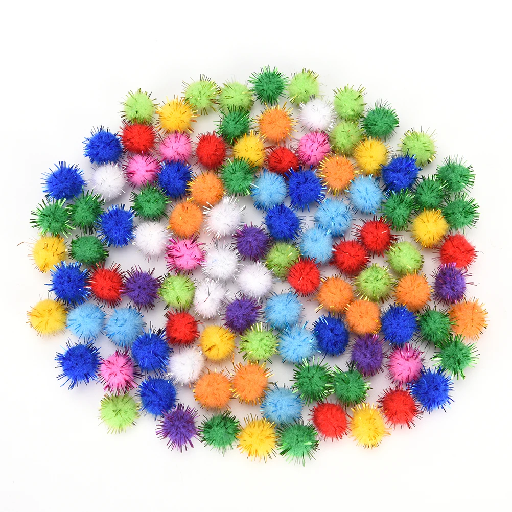 

100pcs/lot Colorful Small Ball Cat Toys 15mm Sparkly Glitter Tinsel Pompom Balls Cat toy balls