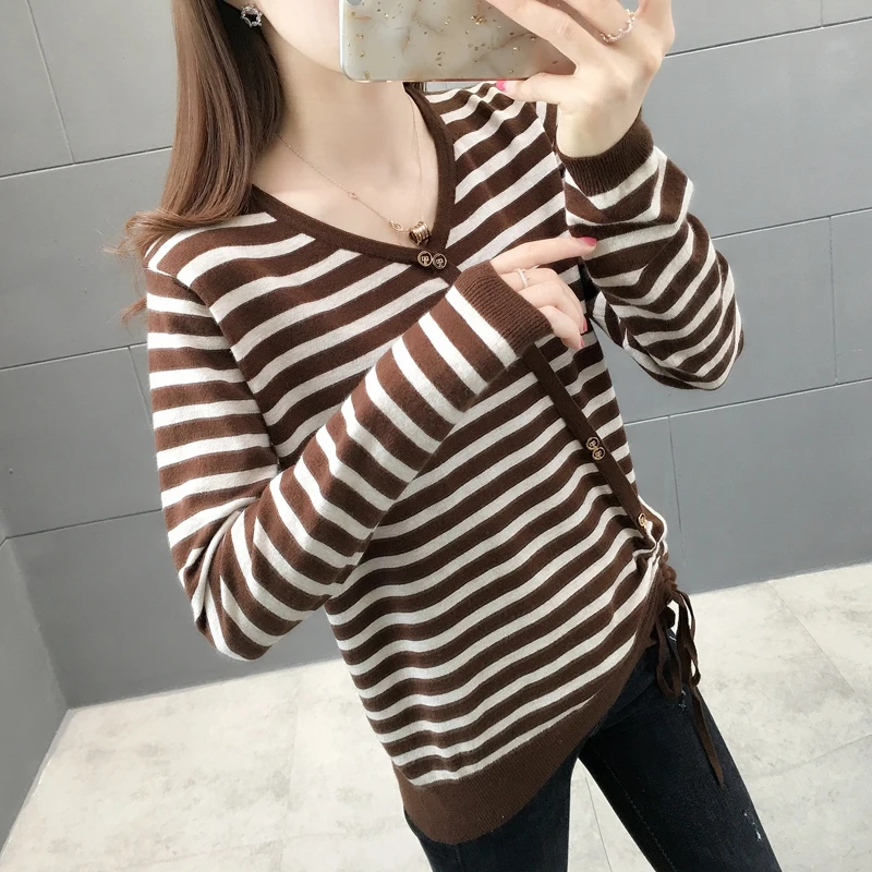 Новинка 435439 года. Вязаный пуловер с v-образным вырезом, пуговицами и шнуровкой. Свитер [Zone G 48] ag