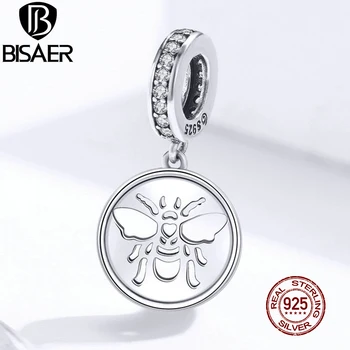 

bee Pendant BISAER 925 Sterling Silver Busy Bee Pave Cubic Zircon Beads Charms for Bracelets Making Silver 925 Jewelry EFC203