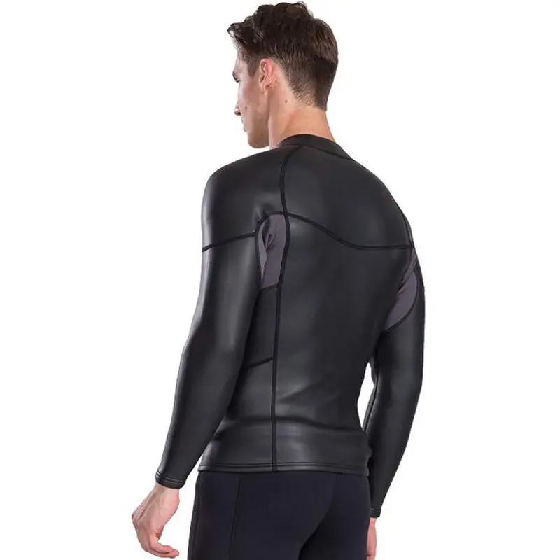 Mens 2mm Long Sleeve Wetsuit Top Front Zipper Jacket for Diving Surfing Kiteboarding Wakeboarding Kayaking