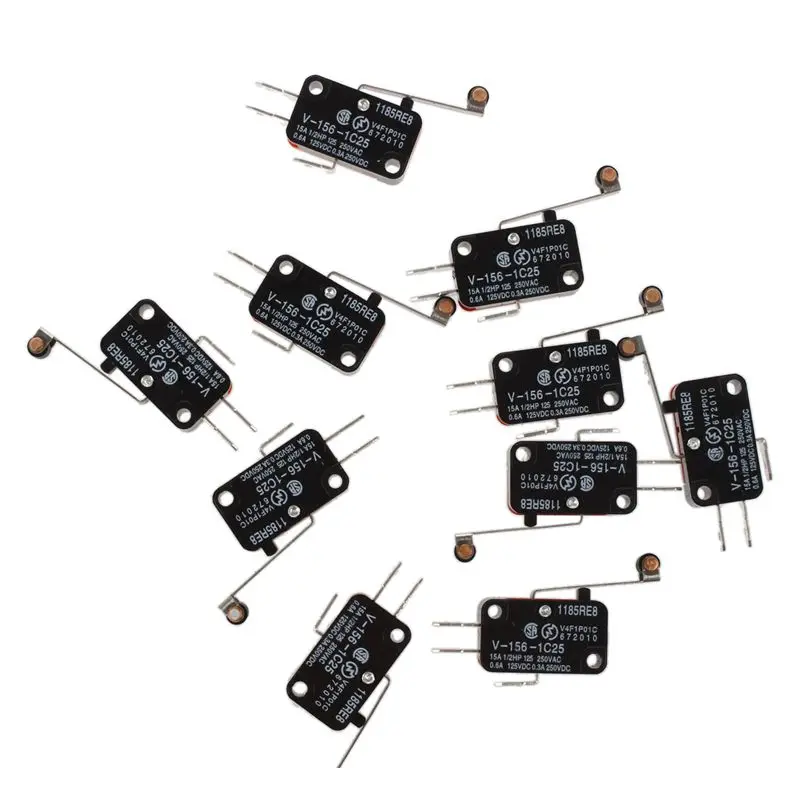 10 Pcs Micro Limit Switch Lunga Cerniera Roller Lever Arm Azione A Scatto Lotto