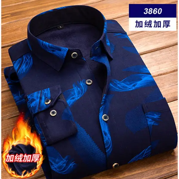 Los hombres de с длинными рукавами рюхтина de сна franela de algodón único однобортный Camisa клетчатая impreso добавить Лана де invierno cálido otoño - Цвет: 3860