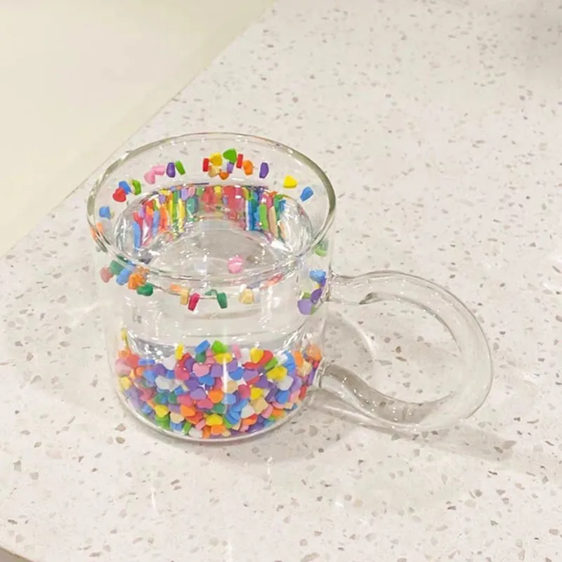 Double Layer Love Quicksand Glass Cup Cute Girl Heart Creative Water Transparent Juice Goblet | Дом и сад