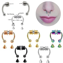 1 pçs de aço inoxidável falso nariz anel clipe falso septo piercing ímã não piercing nariz anel falso septo piercing jóias falsas