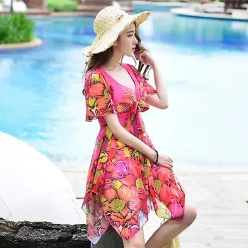 

Plus-sized Split Type Boxer WOMEN'S Swimsuit Underwire High-waisted Dress-Tour Bathing Suit Conservative Long Skirts Swimwear