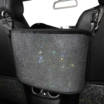 

Cartoon Crystal Rhinestone Car Storage Bag Seat Organizer Bag Backseat Holder Multi-Pockets Car Container Stowing Tidying