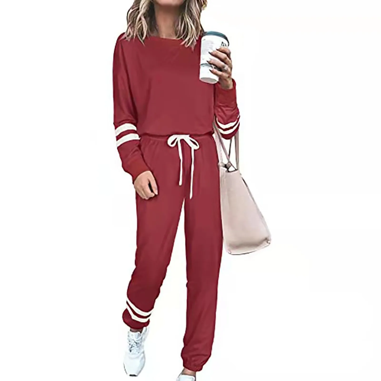 Women Fashion Printed Long Sleeve O-neck Pullover Bandage Loose Long Pants 2 Set Piece Sweatsuits Tracksuit Comfortable 2021 new 2