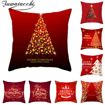 

Fuwatacchi Red Pattern Cushion Cover Christmas Festival Style Pillow Cover Home Sofa Car Decorative Throw Pillowcase 45x45cm