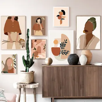 

Fashion Vintage Girl Plant Wall Art Abstract Canvas Painting Nordic Posters and Prints Wall Pictures for Living Room Home Decor