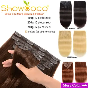 ShowCoco-extensiones de cabello humano 200 Natural, 10 unids/set por máquina, Remy, sedoso, liso