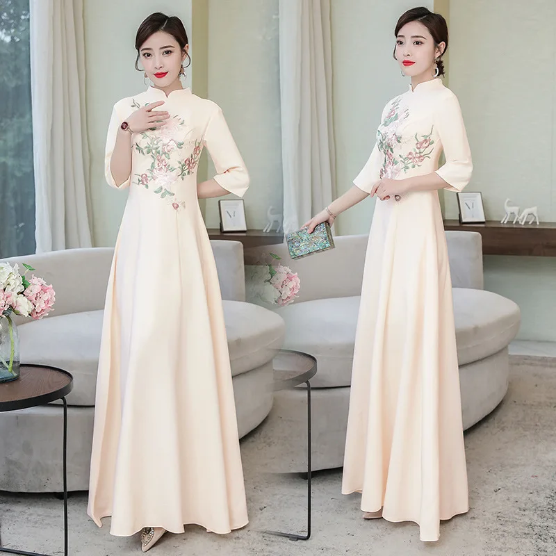 

Improved Edition Cheongsam Dress New Style Autumn And Winter Long Women's Elegant Chinese-style nian qing kuan GIRL'S Evening Go
