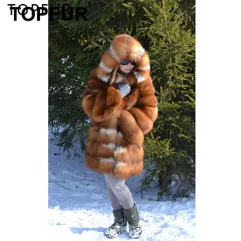 

TOPFUR 2019 New Luxury Fashion Real Fox Fur Coat Women Natural Russian Gold Fox Fur With Hood Thick Warm Real Fur Jacket Women