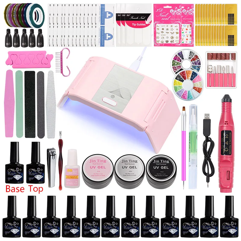 

Manicure Set Kit Profesional Acrylic Nail Kit with Uv Lamp Gel Nail Polish Base Top Coat Liquid PolyGel nail Kit for Nail Tool