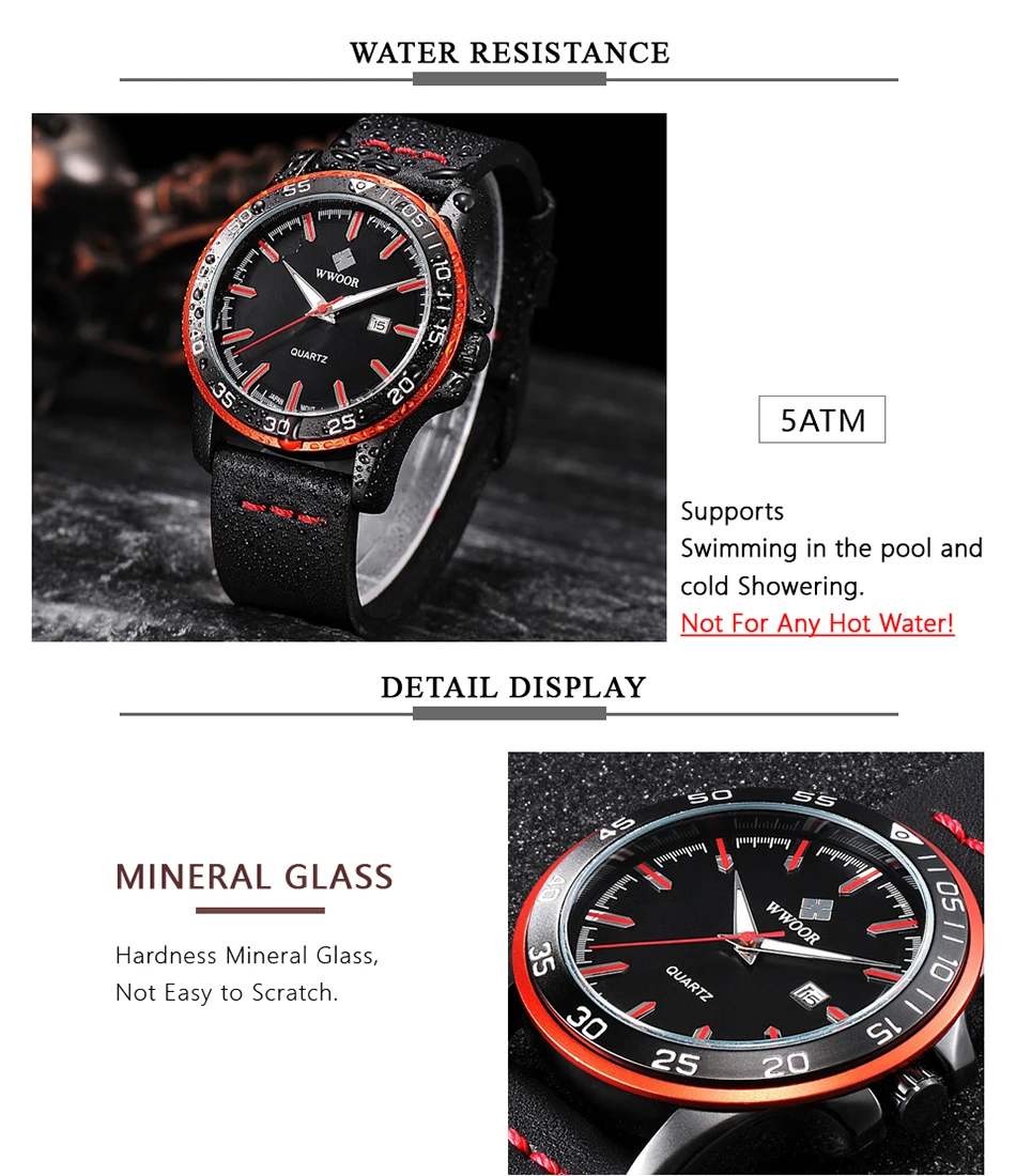 WWOOR часы мужские Топ люксовый бренд модные мужские часы кожа Relojes Hombre кварцевые часы мужские часы водонепроницаемые Montre Homme